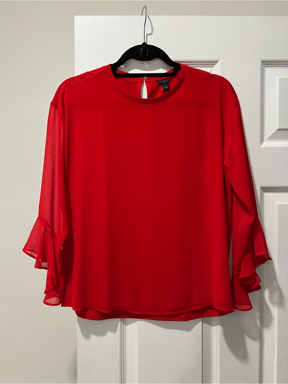 Ann Taylor Petite Red Ruffle Sleeve Blouse
